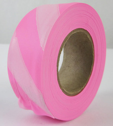 Pink Glo/White Striped Survey Flagging Tape Ribbon